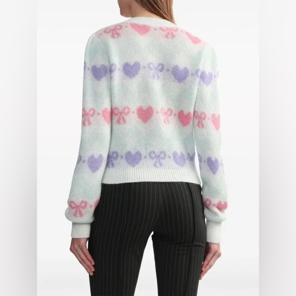 ALESSANDRA RICH Pastel Heart Bow Patterned Intarsia-Knit Cardigan Size 46 NWT - Picture 4 of 8